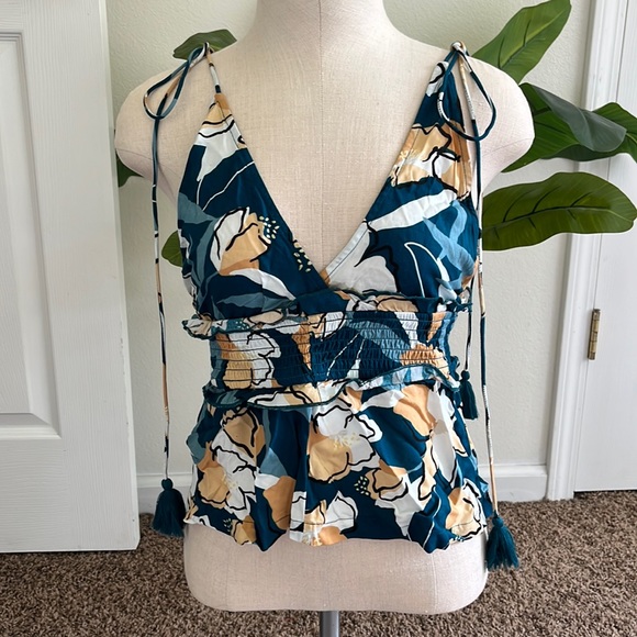 Roxy Tops - NWT ROXY Tassel Tie Up Ruffle Tank Floral Hibiscus Top Y2K Vintage 2000s Style